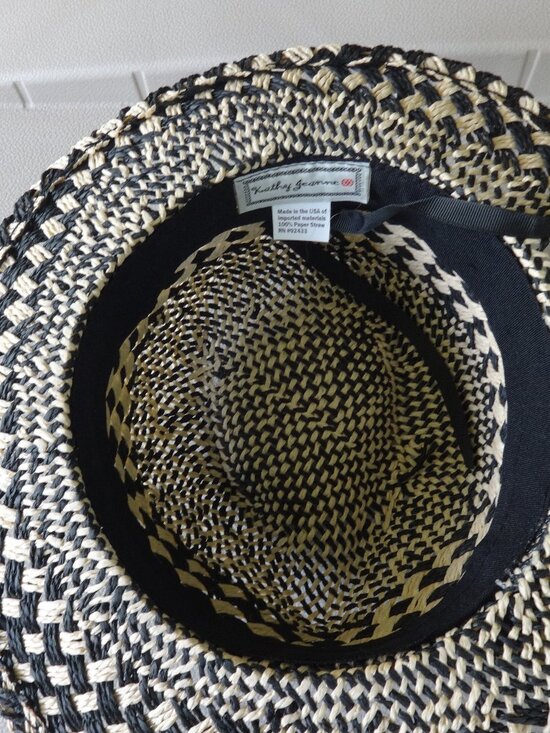 Kathy Jeanne Fedora straw hat, black and natural weaved, 3\